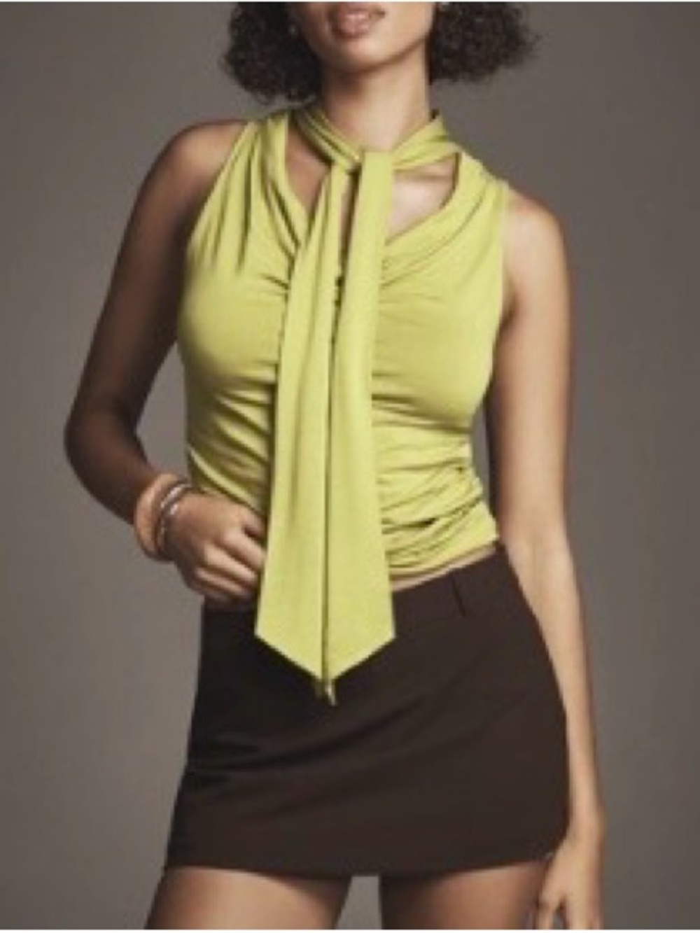Anthropologie Lime-Green Tie-Neck Sleeveless Camisole
